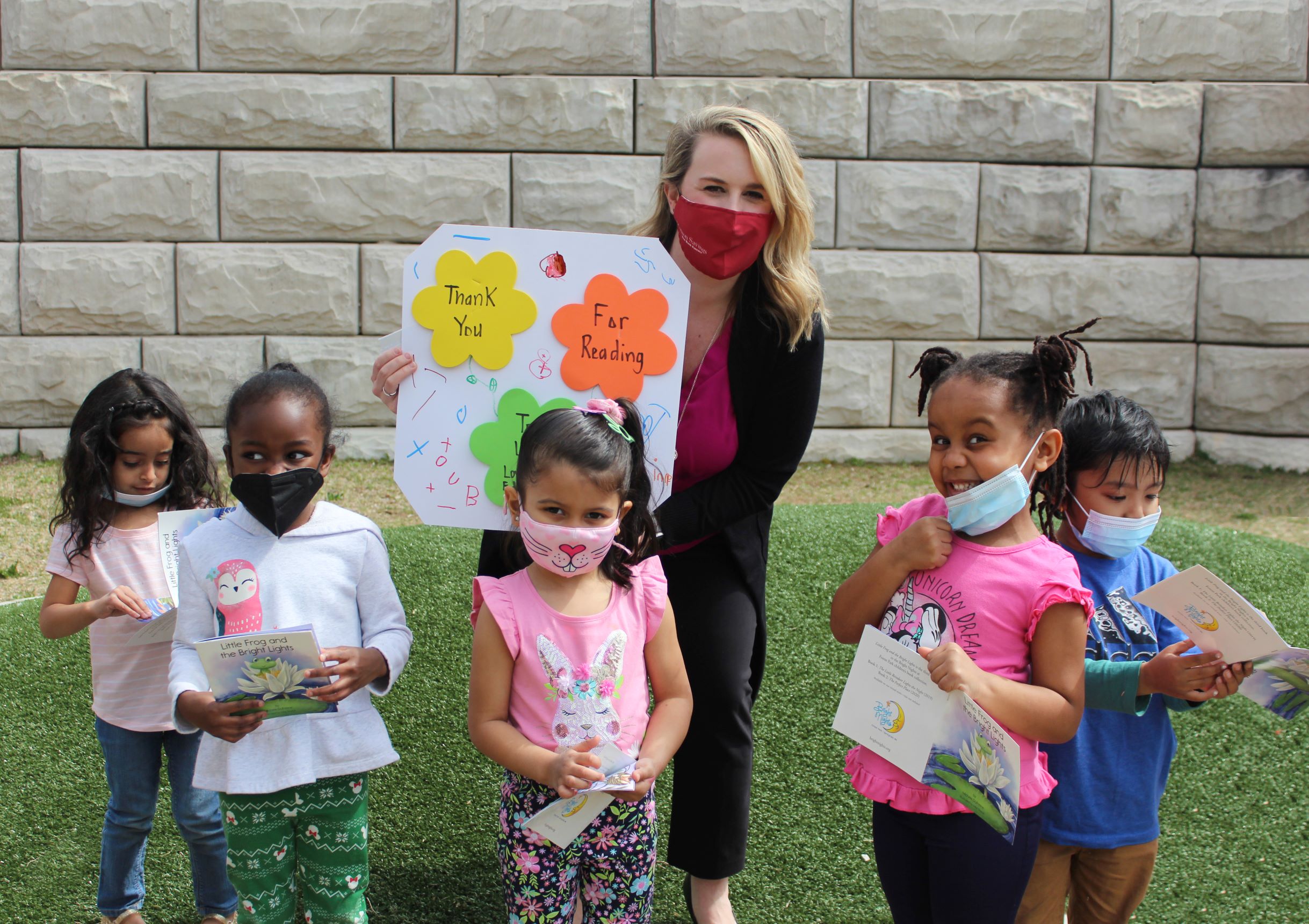 Happy Educare Springfield preschool children thanked Carolyn Balicki, Assistant Vice President/Retail Banking Officer and Wilbraham Branch Manager of Monson Savings Bank for sharing the story of the “Little Frog and the Bright Lights”, along with a copy of the book and Monson Savings Bank piggy banks.