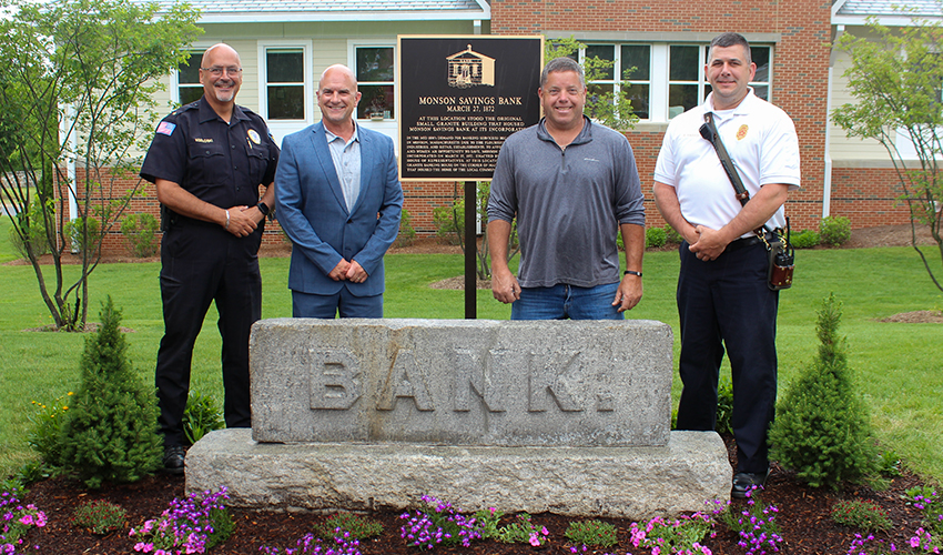 L to R: Chief Stephen Kozloski, Monson Police Department; Dan Moriarty, Monson Savings Bank President and CEO; Ben Murphy, Monson Highway Department Surveyor; and Chief Brian S. Harris, Monson Fire Department Fire.
